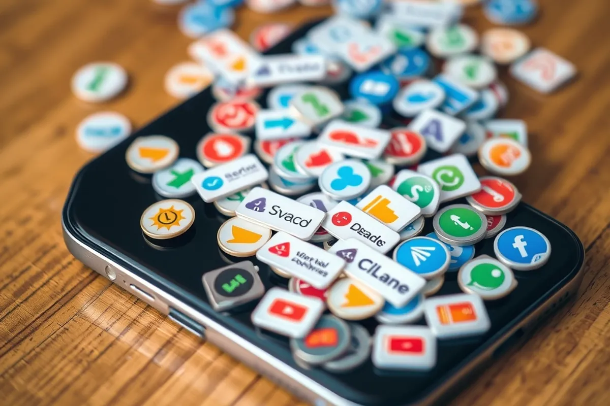 close up of a smartphone with dozens of notification badges
