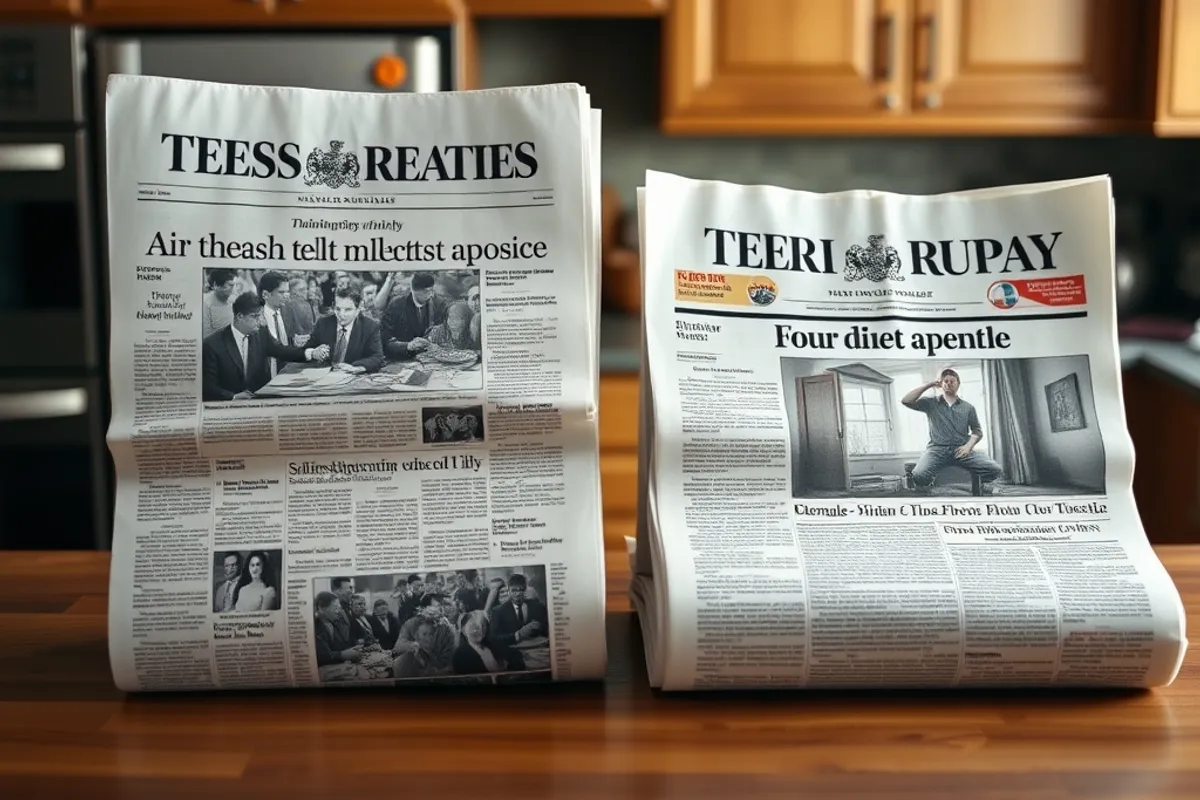 two newspapers side by side for comparison on a table