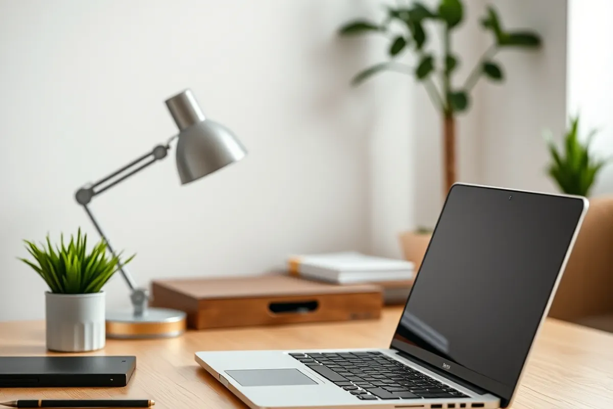 closed laptop beside a tidy desk at the end of a routine