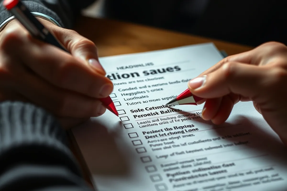 editor marking a shortlist of headlines with a pen