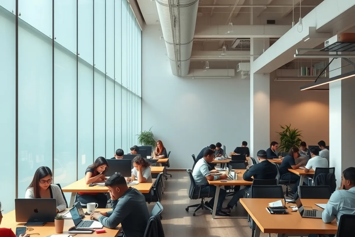 coworking space with people at shared tables